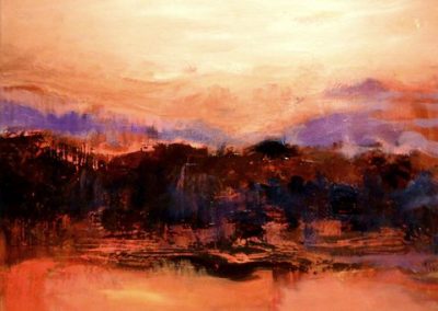 Sunset on the River (acrylic and mixed media) by Joan Forsythe