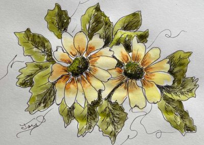 Image of Joy McCallister's painting of Yellow Daisies for the Ink and Watercolour class.