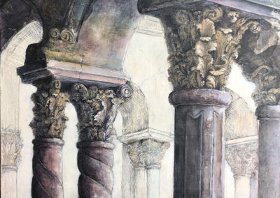 Image of Lesley Drummond's final image of intricate columns as an example for the photo transfer class.