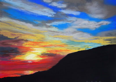 Image of Rob O'Hoski's pastel painting Sunset Red Blue.
